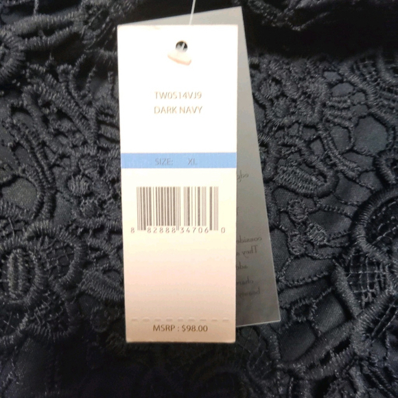 Nanette Lepore Women's Crochet Short Sleeve Dark Navy Blue Lace Top Sz XL - Picture 8 of 15
